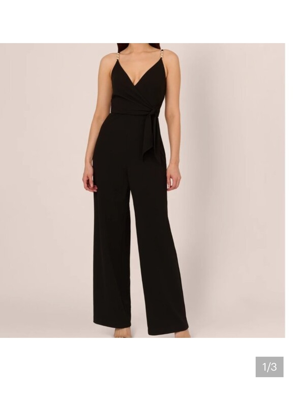 Adrianna Papell Black V-Neck Wide-Leg Jumpsuit